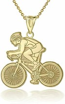 Personalized Name 10k 14k Solid Gold Cyclist Cycling Road Bike Pendant Necklace - £158.41 GBP+