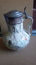 LARGE 3 LITER ANTIQUE RELIEF MOLDED PEWTER LID PITCHER JUG 19TH CENT EUR... - €161,86 EUR