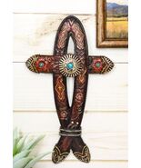 Rustic Western Turquoise Gem Concho Tooled Leather Belt Ichthys Fish Wal... - $456.12 MXN