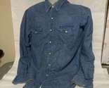 Vintage Distressed 90s Wrangler Denim Western Shirt Blue Pearl Snap Sz 1... - $49.20