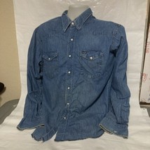 Vintage Distressed 90s Wrangler Denim Western Shirt Blue Pearl Snap Sz 17.5 - 36 - £38.53 GBP