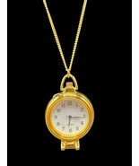 Vintage Womans Pocket Watch Pendant Necklace Gold Quartz Movement 1&quot; Face - $14.00