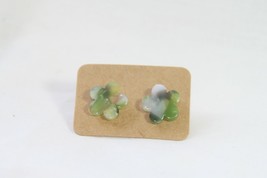 Statement Earrings - Acrylic Stud (New) Flower - MULTI-COLORED Greens 1/2&quot; - £6.54 GBP