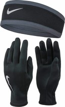 Women&#39;s Nike Dri-fit Running HeadBand &amp; Gloves Set, NRC38-045 Black/Anth... - $34.95
