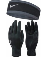 Women&#39;s Nike Dri-fit Running HeadBand &amp; Gloves Set, NRC38-045 Black/Anth... - $47.95 CAD