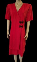 LESLIE FAY Red Crepe Artsy Layered Dress 16 with Soutache Braid Frog Closure - £15.06 GBP