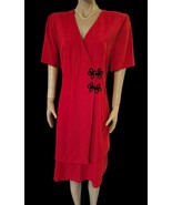 LESLIE FAY Red Crepe Artsy Layered Dress 16 with Soutache Braid Frog Clo... - £14.85 GBP