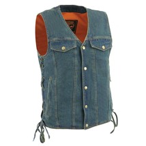 Men&#39;s Motorcycle Vest Classic Blue Denim Side Lace Vest DM1360 - $865.95 MXN+