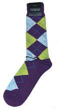 Saks Fifth Avenue Cotton Men&#39;s Italy Purple Plaids Soft Socks One Size Fit All - £9.96 GBP