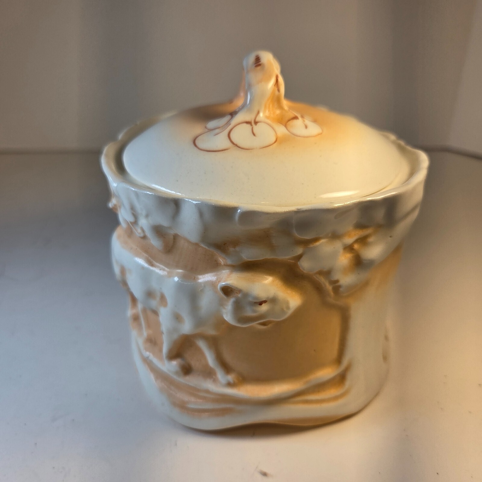 Vintage Czech Tobacco Jar Lion Motif Czecho-Slovakia Marked Ceramic 1920s Item image 3