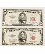 Lot of 2 Consecutive 1953-B $5 United States Star Notes Choice UNC FR #1... - $307.00 CAD