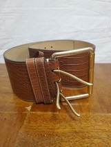 Polo Ralph Lauren Brown Leather Crocodile Embossed Wide Belt Size Medium... - $194.95