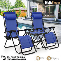 Set Of 3 [Zero Gravity Chair+Folding Table] Beach Lounge Recliner W/Drin... - $171.99