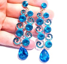 Rhinestone Chandelier Earrings, Aqua Blue Crystal, Bridal Drop Earrings, Prom Pa - £30.23 GBP