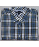 Tommy Hilfiger Men`s Button Down Shirt M Short Sleeve Blue Plaid Cotton ... - £31.44 GBP