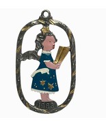 Vitg.  Metal Christmas Ornament ANGEL Singing  with Silver Hair Blue Dre... - £21.23 GBP