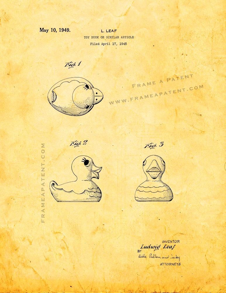 Rubber Duck Patent Print - Golden Look