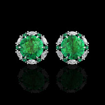 2.00CT Green Emerald Halo Marquise Created Diamond Stud Earrings 14k White Gold - £75.71 GBP