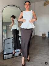 ZARA BNWT 2025. BROWN SATIN MIDI SKIRT HIGH WAIST ELASTIC. 2011/399/800 - $67.14
