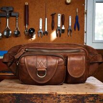 Vegetable Tanned Leather Chest Bag, Men's Crossbody Waist Pack, Vintage ... - $99.00