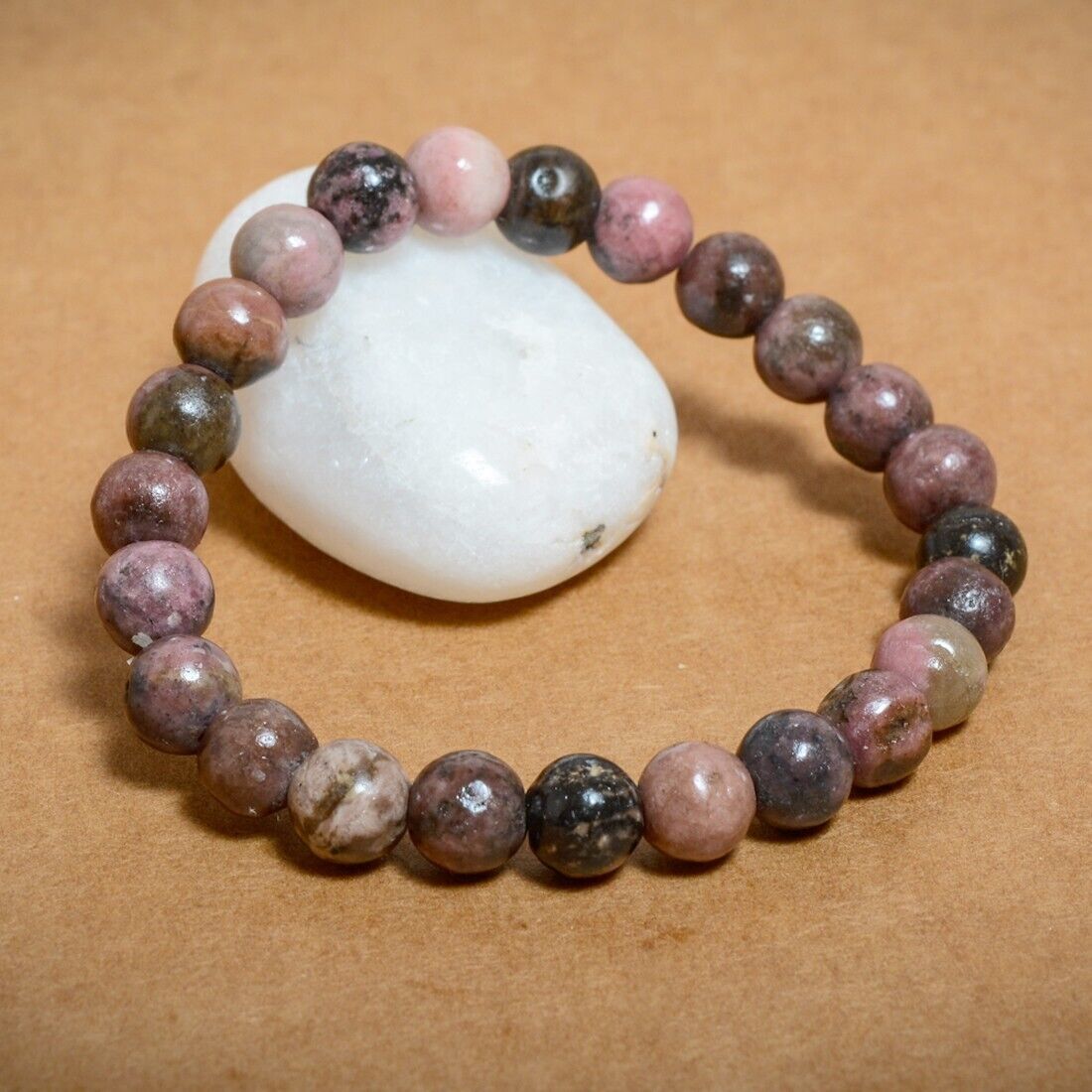 Rhodonite Bead Bracelet: 8 mm Round Crystals (Stretch Bracelet)-Pack of 5 - $39.55