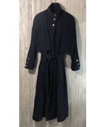 GALLERY Woman Navy Long Trench Coat Hidden Button Closure SZ 8 Classic E... - £23.06 GBP