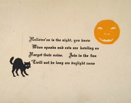 Halloween Postcard JOL Pumpkin Black Cat Poem Center Raised Border TRG Unused - £98.98 GBP
