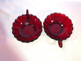 Two Ruby Red 5 Inch Handled Bowls Depression Glass - £15.97 GBP