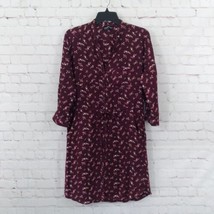 Angie Dress Womens Medium Red Floral Drawstring Pocket Roll Tab Sleeve Boho - $17.95