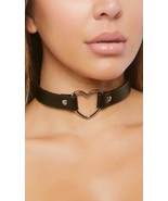 Faux Leather Heart Ring Choker Necklace Snap Closure Adjustable 3/4&quot; Wid... - $14.84