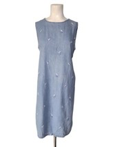 Motherhood Maternity Chambray Embroidered Jumper Dress Size L Vintage Floral Tie - £21.38 GBP