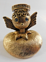 TORTOLANI Vintage Angel On My Shoulder Figural Brooch Gold Tone Blue Crystal Eye - £27.93 GBP