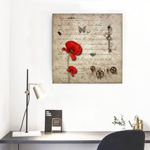 Vintage Red Rose Framed Mural 16&#39; X 16&#39; Art Piece Wall Art Home Decor - £31.49 GBP