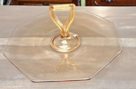 Vintage Pink Depression Glass Sandwich Plate Tray Octagon Handle Serving Platter - £5.37 GBP