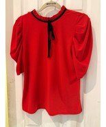 CeCe Tie Neck Smocked Shoulder Top Poppy Red Size XS - $19.79