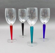 Artist Signed Colorful Stemmed Art Glass 10 1/4&quot; Wine Goblet Glasses Set Of 4 - £159.49 GBP