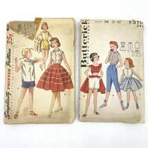 2 Vintage Sewing Pattern Girls Shorts Full Overskirt Top size 10 1950s B28" PT - $12.49
