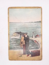 1910 Man Smoking Left at Dock Post Vintage Postcard Posted Victorian Gold - $9.74