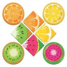 HOME &amp; HOOPLA Tutti Frutti Party Fruit Slice Paper Dessert Plates and Beverage N - £13.60 GBP