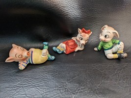 Lot of 3 Little Pigs Reclining Boy Girl Shorts Ceramic Figurine Occupied Japan - £39.00 GBP