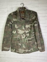 Hive &amp; Honey Green Camo Anorak Military Jacket Snap Zip Up Pockets Women... - £24.38 GBP