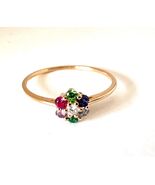 14k  gold multi gemstones ring  size 7 stone queen - $222.75