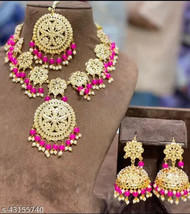 Diwali Jadau Kundan Light Weighted Rani Long Haar Jhumki Tikka Jewelry Set 05 - £39.02 GBP