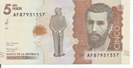 Colombia UNC Note 5000 ( 5 MIL ) Pesos 2018 P-459  Crisp Uncirculated #5 - $5.93