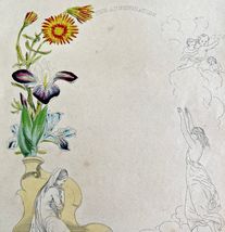 Floral Marigold Iris 1880s Victorian Annunciation Hand Colored Art DWKK18 - $18.07 CAD