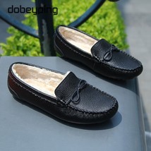 Winter  Women Loafers Slip-on Leather Ladies Flats Warm Plush Driving Boat Shoes - £31.05 GBP