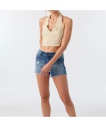O&#39;Neill Kennie Pale Yellow Retro Squiggly Line Print Crop Halter Top Large - $40.00