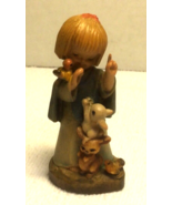 Anri Italy Wood Carved Girl Figurine With Woodland Animals by Juan Ferra... - $34.00