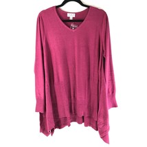 Joan Rivers Classics Collection Women&#39;s Sweater Swing Rib Knit V Neck Pink M - $19.24