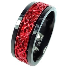 Red Viking Spinner Ring Black Stainless Steel Celtic Norse Anti Anxiety Band - £15.97 GBP